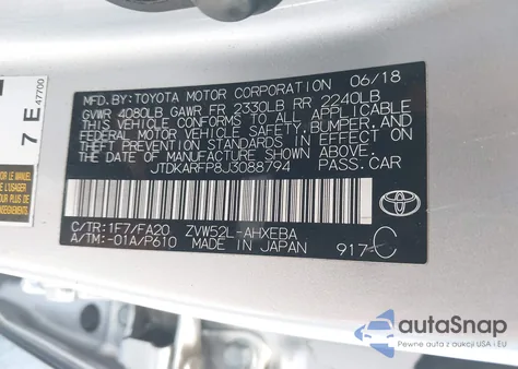 2018 Toyota Prius Prime Plus z USA, uszkodzony, nr VIN JTDKARFP8J3088794